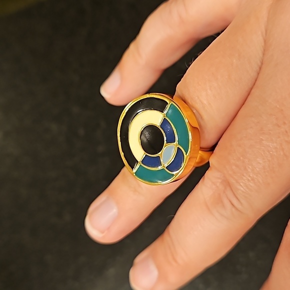 💕TRINA TURK💕 Modern Geometrics Eclipse Enamel Ring ~ Multi-Color 7 NWT - Picture 5 of 12